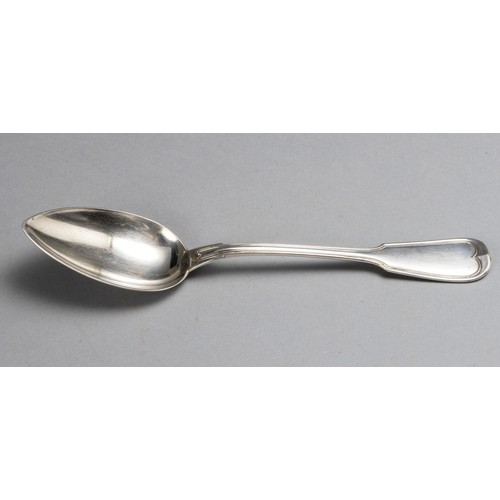 648 - A SILVER FIDDLE AND THREAD PATTERN SERVING SPOON, MAKER'S MARK INDISTINCT