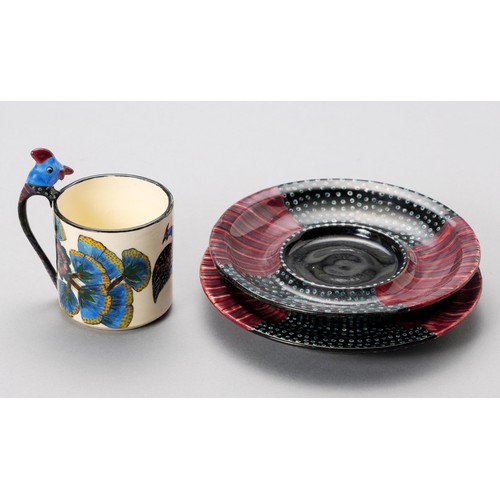 114 - AN ARDMORE GUINEAFOWL ESPRESSO CUP AND TWO SAUCERS, 1999