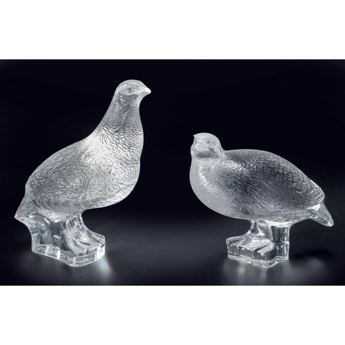 722 - TWO LALIQUE CRYSTAL PARTRIDGES, FRANCE