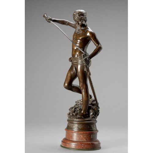 801 - MARIUS-JEAN ANTONIN MERCIE (FRENCH 1845 - 1916): A BRONZE FIGURE OF DAVID