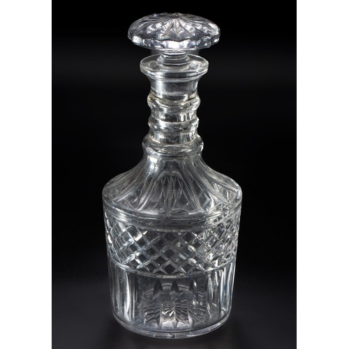 67 - A CUT-GLASS WHISKEY DECANTER AND STOPPER