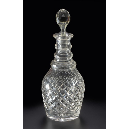 69 - A CUT-GLASS WHISKEY DECANTER AND STOPPER