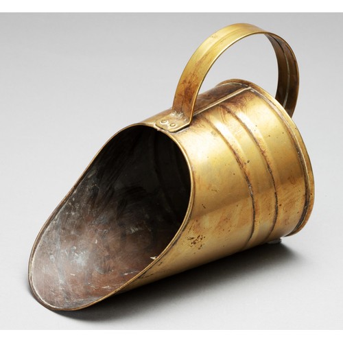 1 - A COPPER COAL SCUTTLE AND BRASS SCOOP