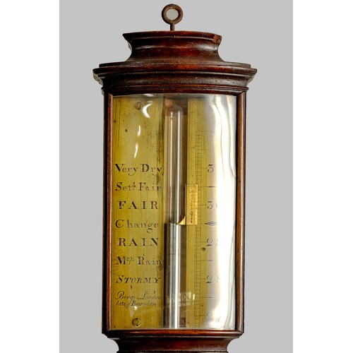 1187 - A BOWFRONT STICK BAROMETER, BERGE, LATE RAMSDEN, LONDON