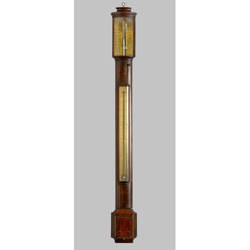 1187 - A BOWFRONT STICK BAROMETER, BERGE, LATE RAMSDEN, LONDON