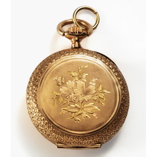 1114 - A LADIES GOLD HUNTER-CASED POCKET WATCH