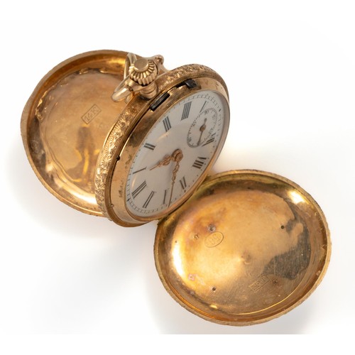 1114 - A LADIES GOLD HUNTER-CASED POCKET WATCH