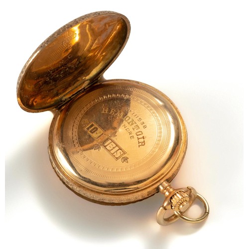 1114 - A LADIES GOLD HUNTER-CASED POCKET WATCH