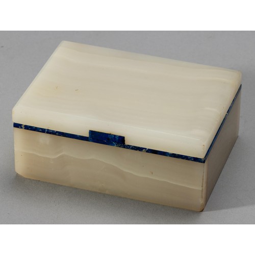 111 - A WHITE ONYX AND LAPIS LAZULI CIGAR BOX, ASPREY'S