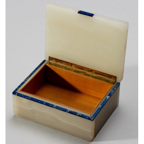 111 - A WHITE ONYX AND LAPIS LAZULI CIGAR BOX, ASPREY'S