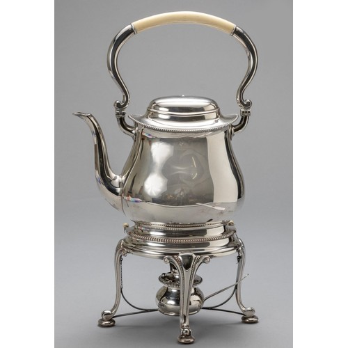 665 - A GERMAN SILVER KETTLE-ON-STAND