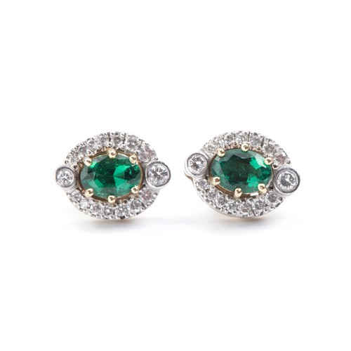 959 - A PAIR OF EMERALD AND DIAMOND EARRINGS