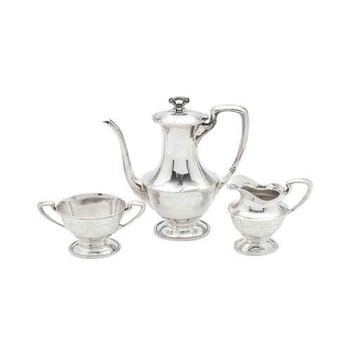 656 - AN AMERICAN SILVER THREE-PIECE COFFEE SERVICE, MAKER'S MARK RUBBED