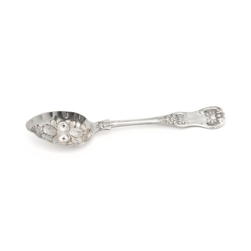 126 - A VICTORIAN SILVER BERRY SPOON, PETER AITKEN, GLASGOW, 1845,