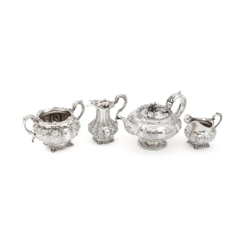 604 - A GEORGE IV SILVER FOUR-PIECE TEA SET, WILLIAM HEWITT, LONDON, 1826