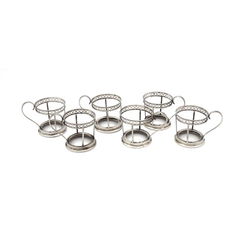 635 - A GEORGE V SET OF SIX SILVER CUP HOLDERS, J L, BIRMINGHAM, 1925