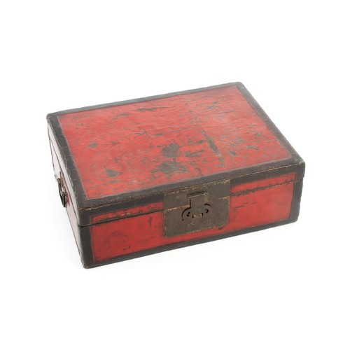 336 - A SIMULATED RED LACQUER DOCUMENT BOX, CHINESE