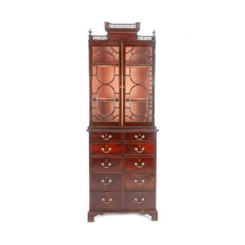 344 - A CHINESE CHIPPENDALE-STYLE MAHOGANY DISPLAY CABINET-ON-CHEST, EARLY 20TH CENTURY