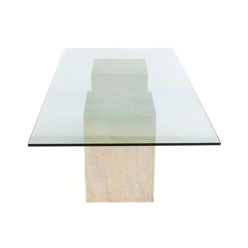 368 - A GLASS AND MARBLEISED TABLE, MODERN