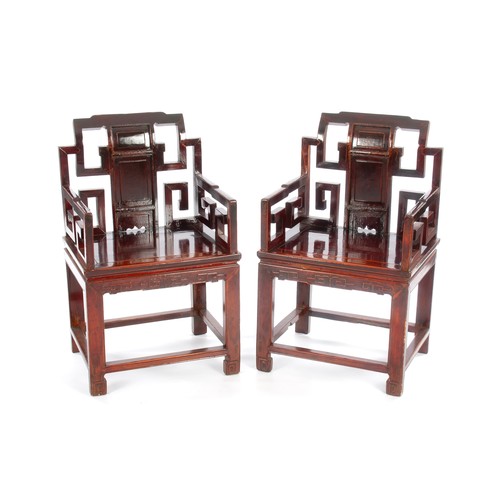 346 - A PAIR OF CHINESE HARDWOOD ARMCHAIRS, MODERN