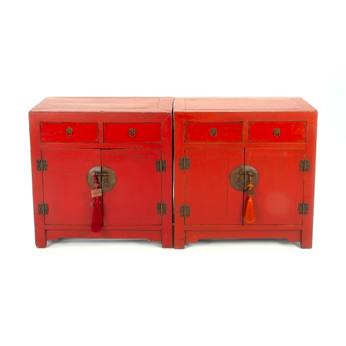 341 - A PAIR OF CHINESE RED LACQUER SIDE CABINETS, 20TH CENTURY