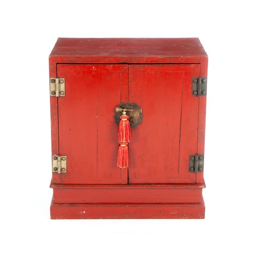 340 - A CHINESE RED LACQUER SIDE CABINET, 20TH CENTURY