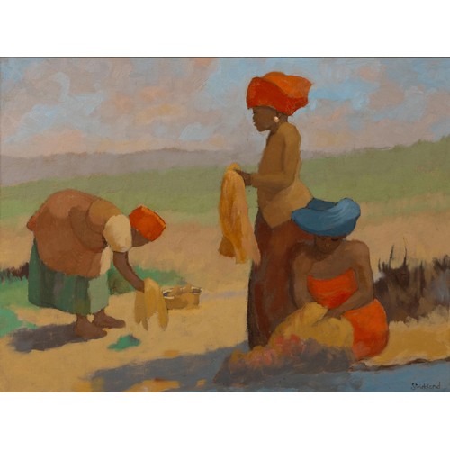 1371 - Anthony Strickland (South African 1920 - ) WOMAN WASHING CLOTHES BY A RIVER