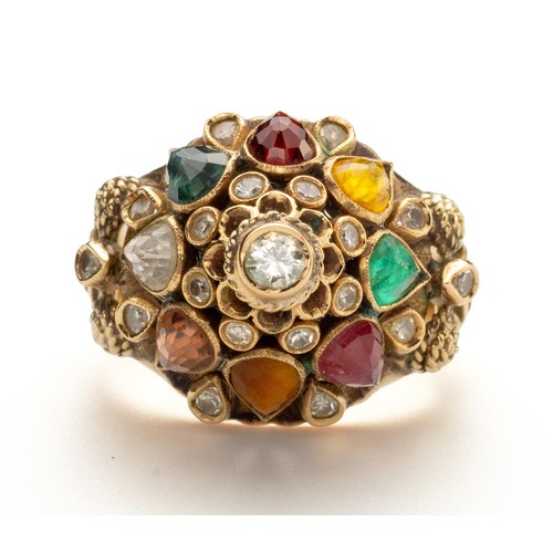 984 - A GEMSTONE AND DIAMOND BOMBE STYLE DRESS RING