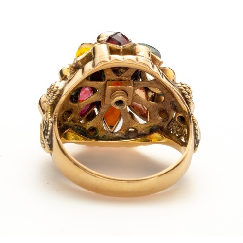 984 - A GEMSTONE AND DIAMOND BOMBE STYLE DRESS RING