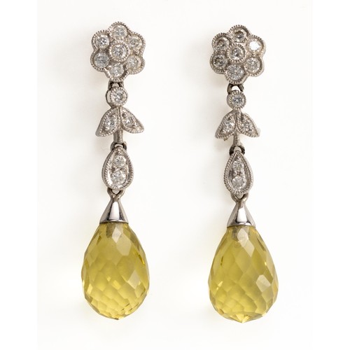 943 - A PAIR OF DIAMOND AND CITRINE EARRINGS, CHARLES GREIG