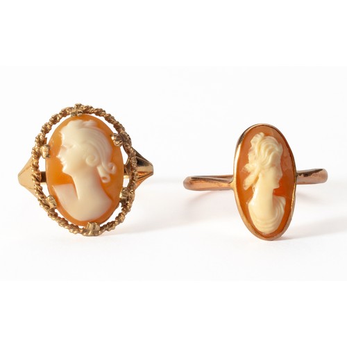 1046 - A PAIR OF NEAR MATCHING CAMEO GOLD RINGS