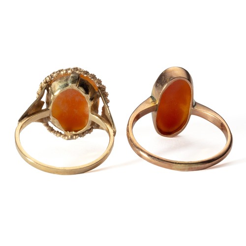 1046 - A PAIR OF NEAR MATCHING CAMEO GOLD RINGS