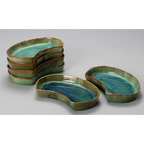 774 - A SET OF SIX LINN WARE GREEN-GLAZE SALAD PLATES