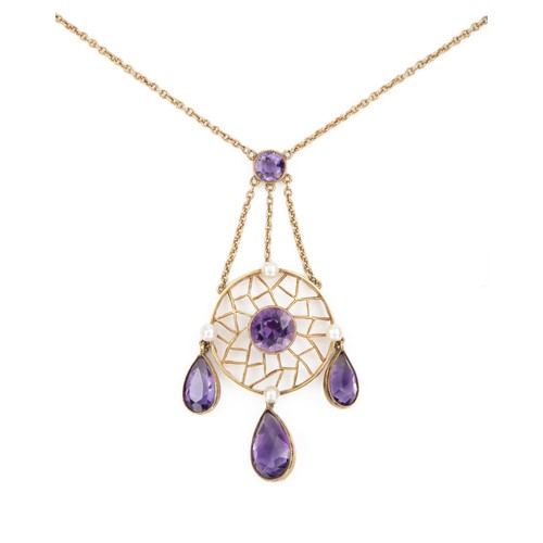 867 - AN AMETHYST AND PEARL PENDANT, POSSIBLY VICTORIAN