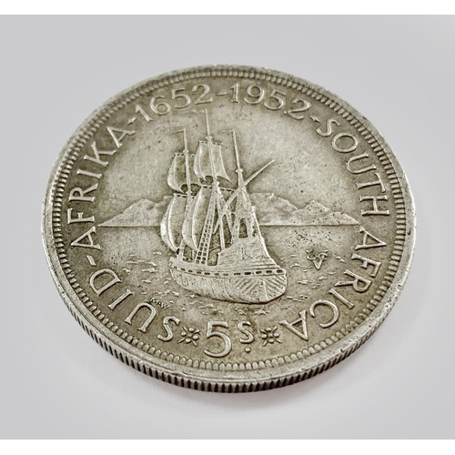 1162 - A SOUTH AFRICAN SILVER FIVE SHILLING COIN, 1952