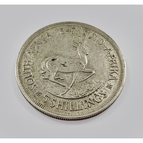 1163 - A SOUTH AFRICAN SILVER FIVE SHILLING COIN, 1947