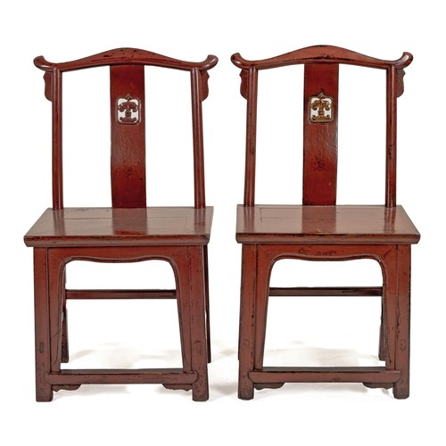 335 - A PAIR OF CHINESE LACQUERED YOKE BACK CHAIRS, MODERN