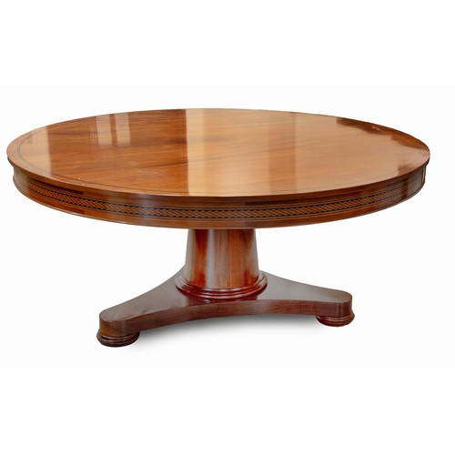 375 - A MAHOGANY AND INLAID DINING TABLE, MODERN