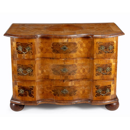 320 - A CONTINENTAL WALNUT, PARQUETRY AND INLAID CHEST-OF-DRAWERS, 19TH CENTURY