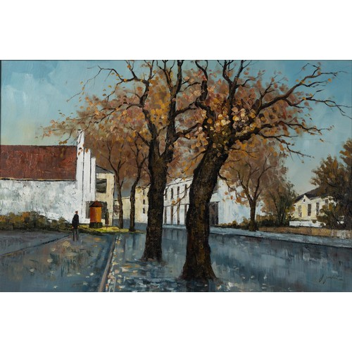 1354 - Joe Joubert (South African 20th Century) TREES ON A WET STREET