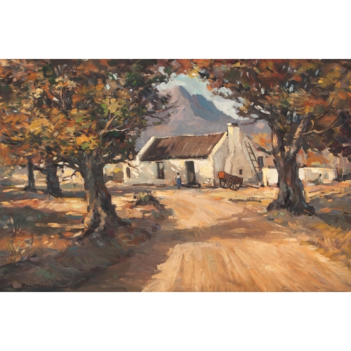 1361 - Don (Donald James) Madge (South African 1920 - 1997) HOUSE WITH MOUNTAINOUS BACKGROUND