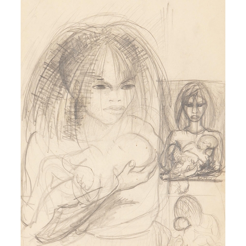 1284 - Alexis Preller (South African 1911 - 1975) MOTHER AND CHILD (recto); PORTRAIT (verso)