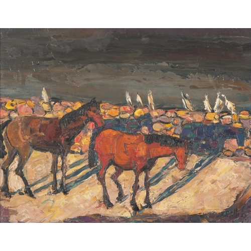 1317 - Zakkie (Zacharias) Eloff (South African 1925 - 2004) HORSES ON THE BEACH