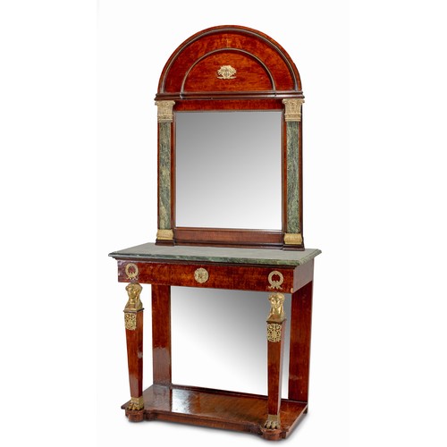 322 - AN EMPIRE MAHOGANY CONSOLE TABLE AND PIER GLASS