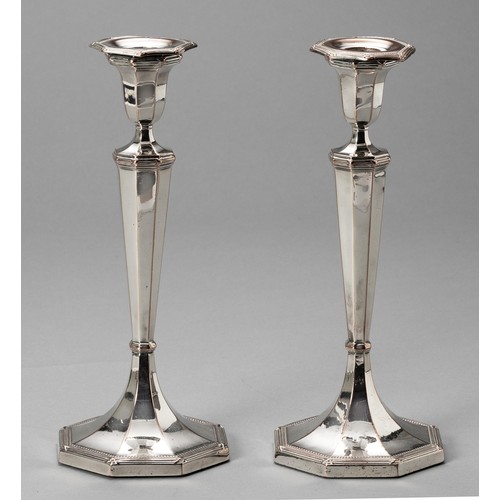 168 - A PAIR OF ELECTROPLATE CANDLESTICKS, MAKER'S MARK RUBBED