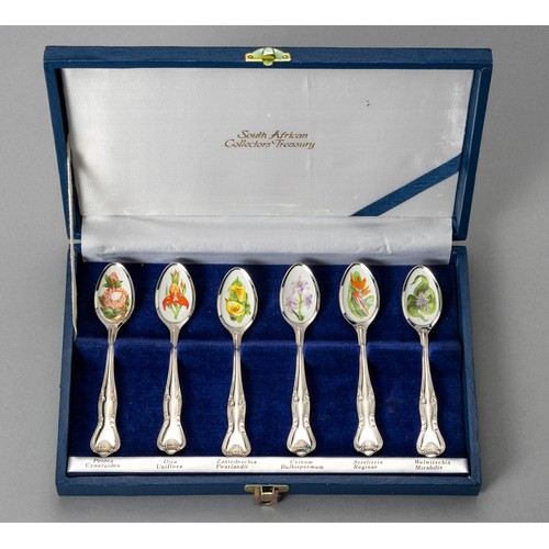 160 - A SET OF SIX SOUTH AFRICAN ELECTROPLATE AND ENAMEL TEASPOONS