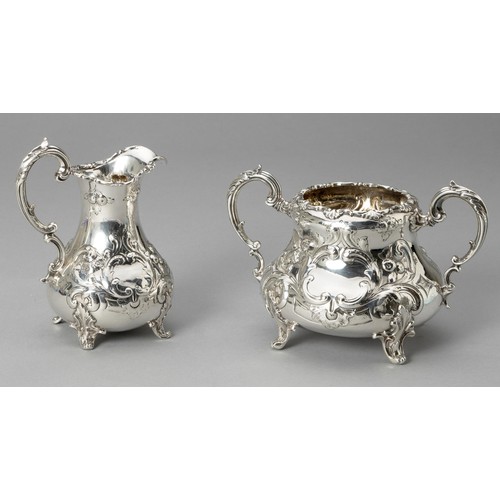 608 - A VICTORIAN SILVER TWO-HANDLED SUGAR BASIN AND MILK JUG, DANIEL AND CHARLES HOULE, LONDON, 1854