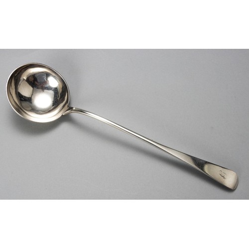 593 - A GEORGE III SILVER OLD ENGLISH PATTERN SOUP LADLE, JAMES HEWITT, EDINBURGH, 1775