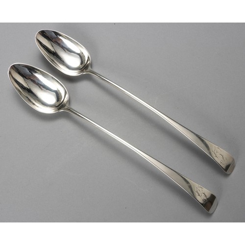 595 - A PAIR OF GEORGE III SILVER OLD ENGLISH PATTERN SERVING SPOONS, ROBERT GRAY, EDINBURGH, 1790