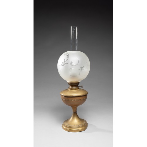 121 - A BRASS AND GLASS OIL TABLE LAMP